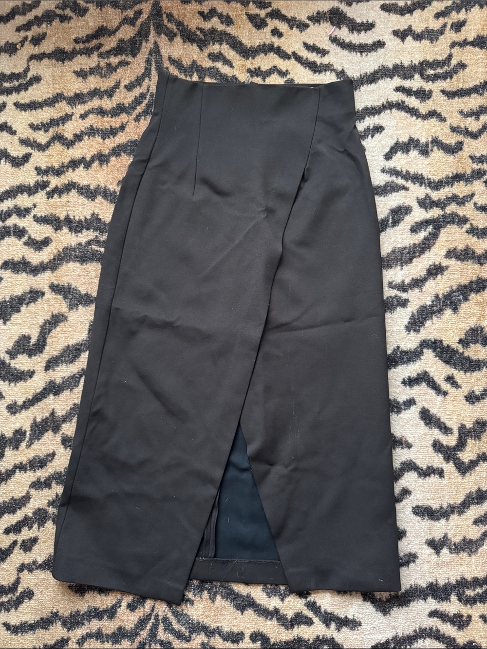 Zara Black Midi Wrap-Overlap Skirt with Center Vent